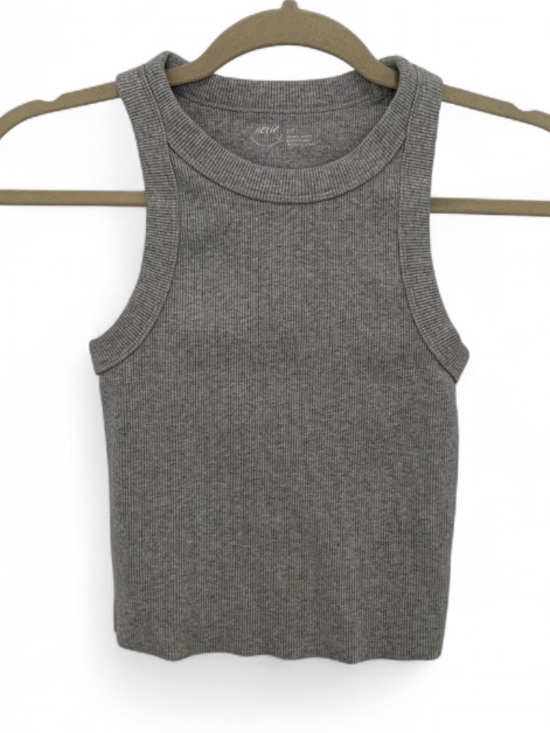 aerie Tops - aerie Light Gray Ribbed Crewneck Cropped Tank Top